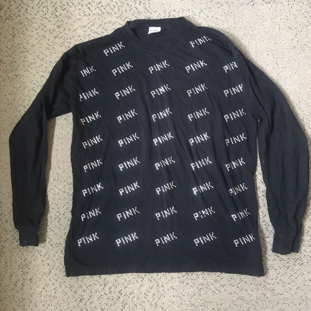 PINK Victoria's Secret Branded Black Long-Sleeve Logo Shirt